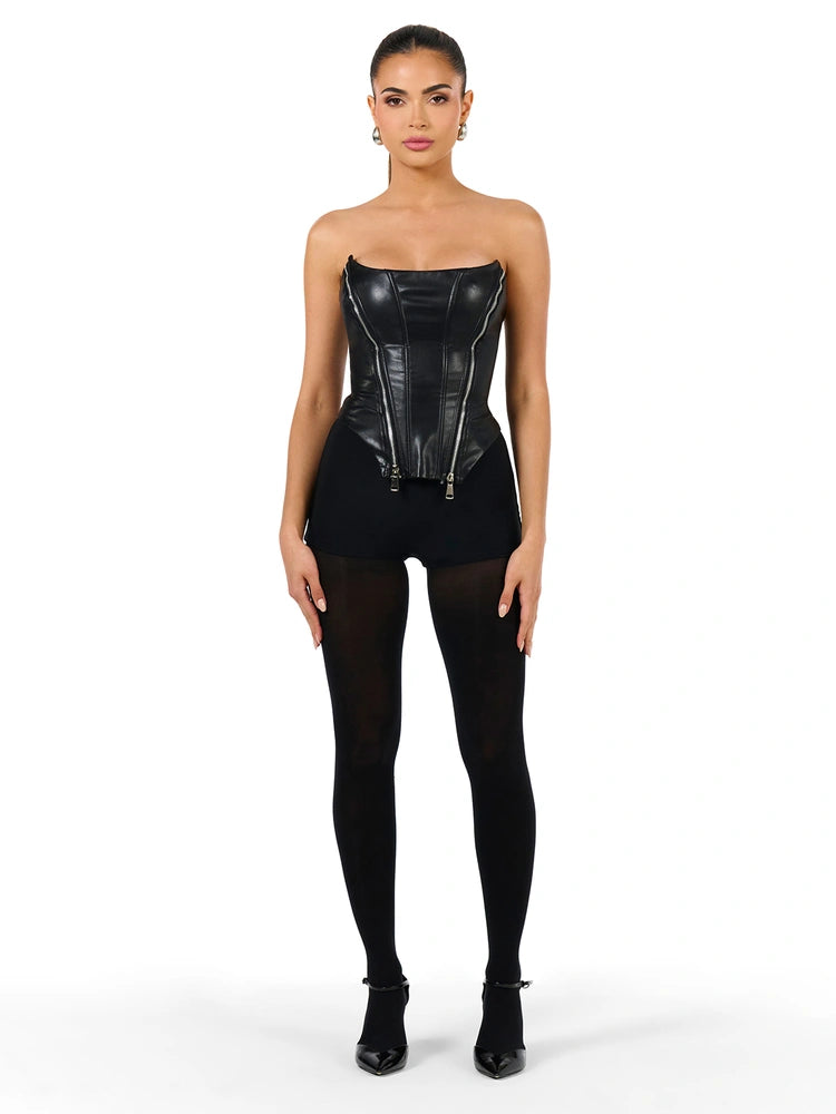 BLACK The Faux Leather Corset