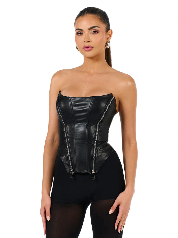 BLACK The Faux Leather Corset