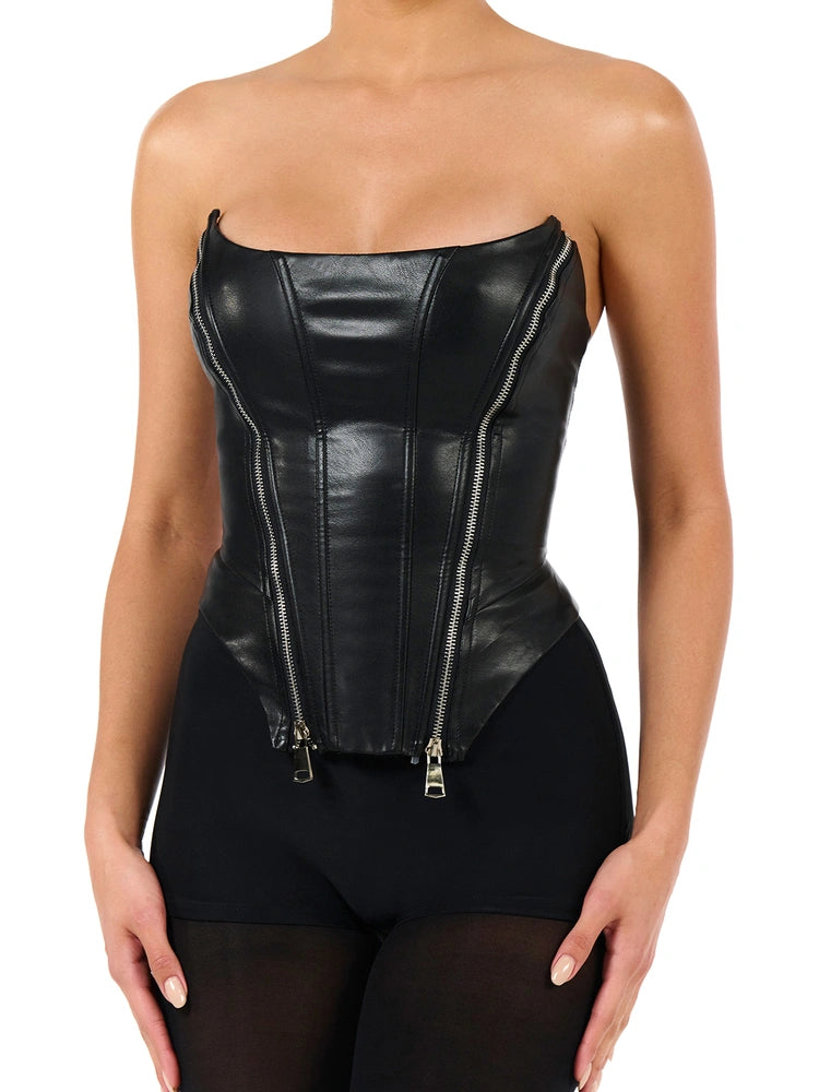 BLACK The Faux Leather Corset
