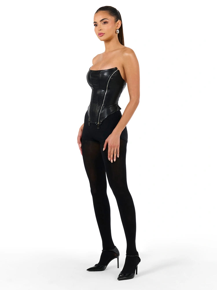 BLACK The Faux Leather Corset