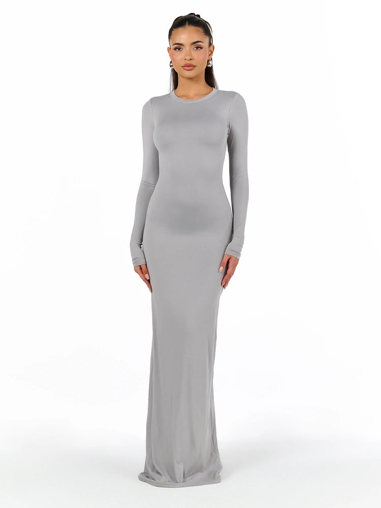 Grey Bare Crewneck Maxi Dress