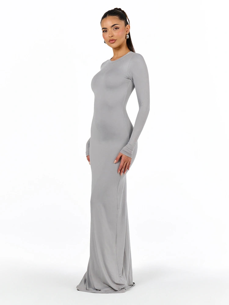 Grey Bare Crewneck Maxi Dress