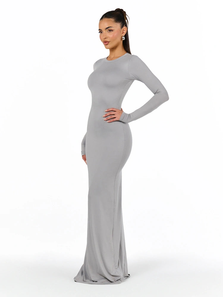 Grey Bare Crewneck Maxi Dress