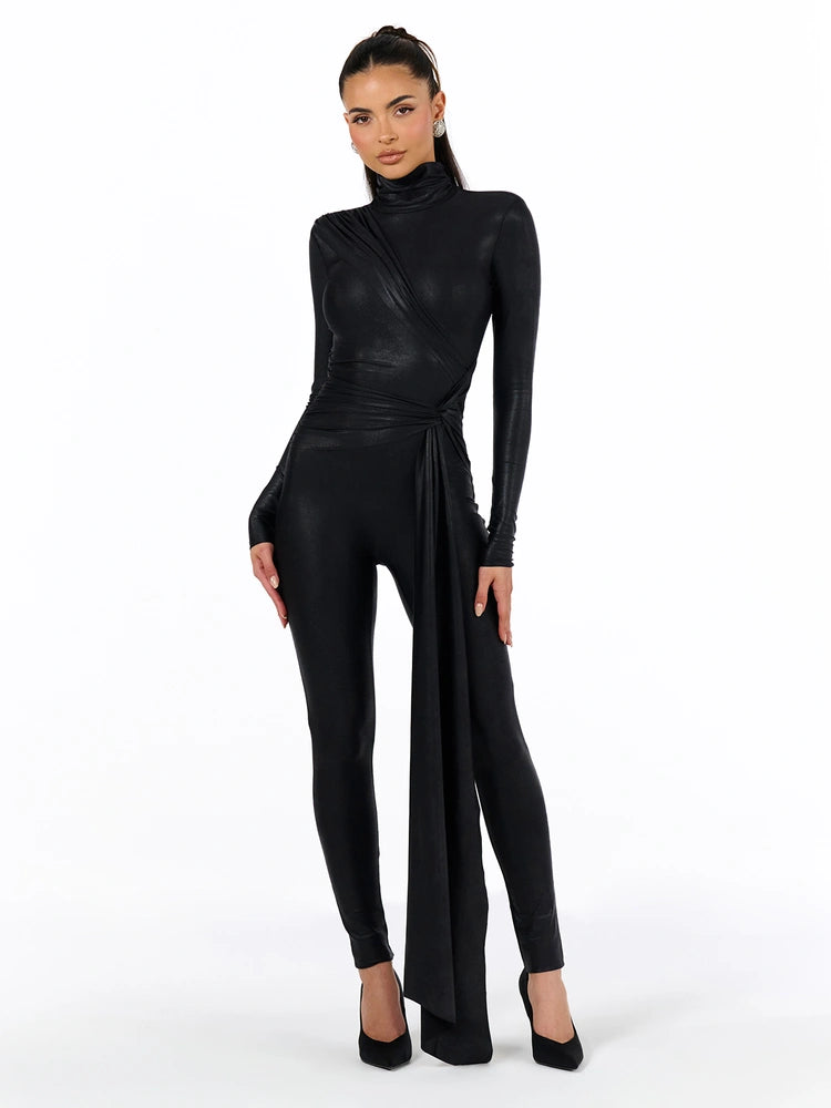 Black Drip Draped Jumpsuit