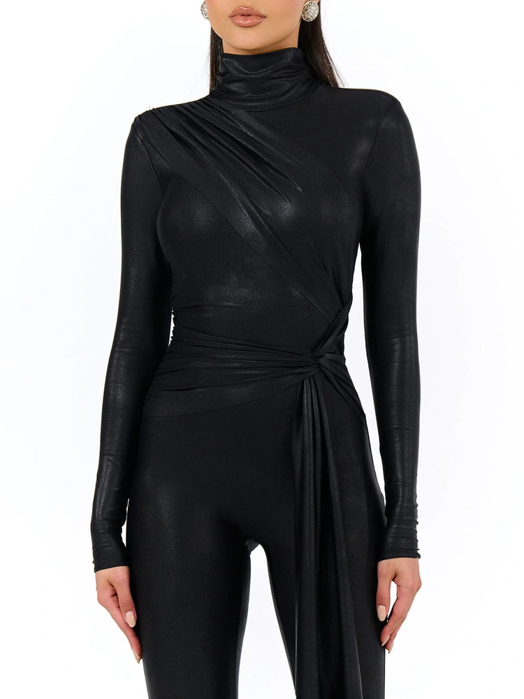 Black Drip Draped Jumpsuit