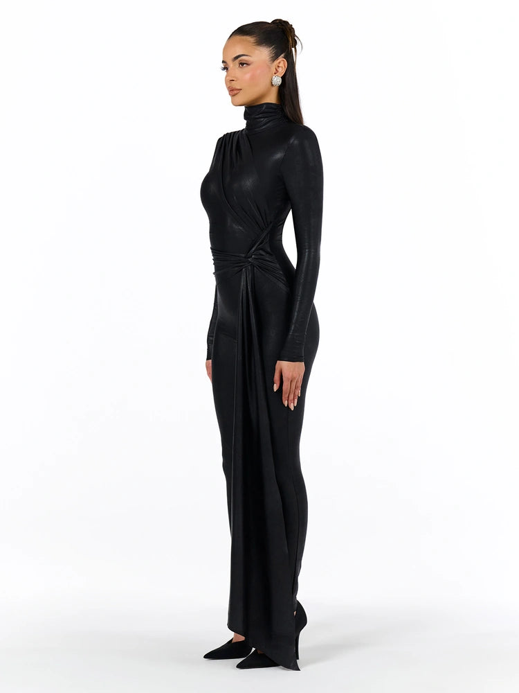 Black Drip Draped Jumpsuit