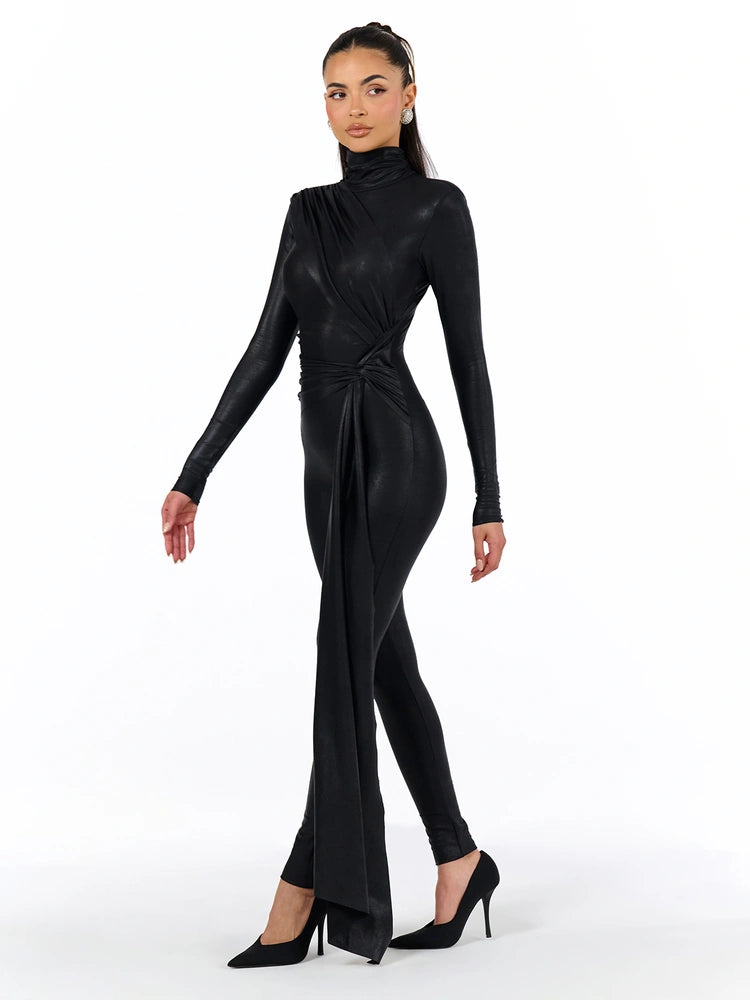 Black Drip Draped Jumpsuit