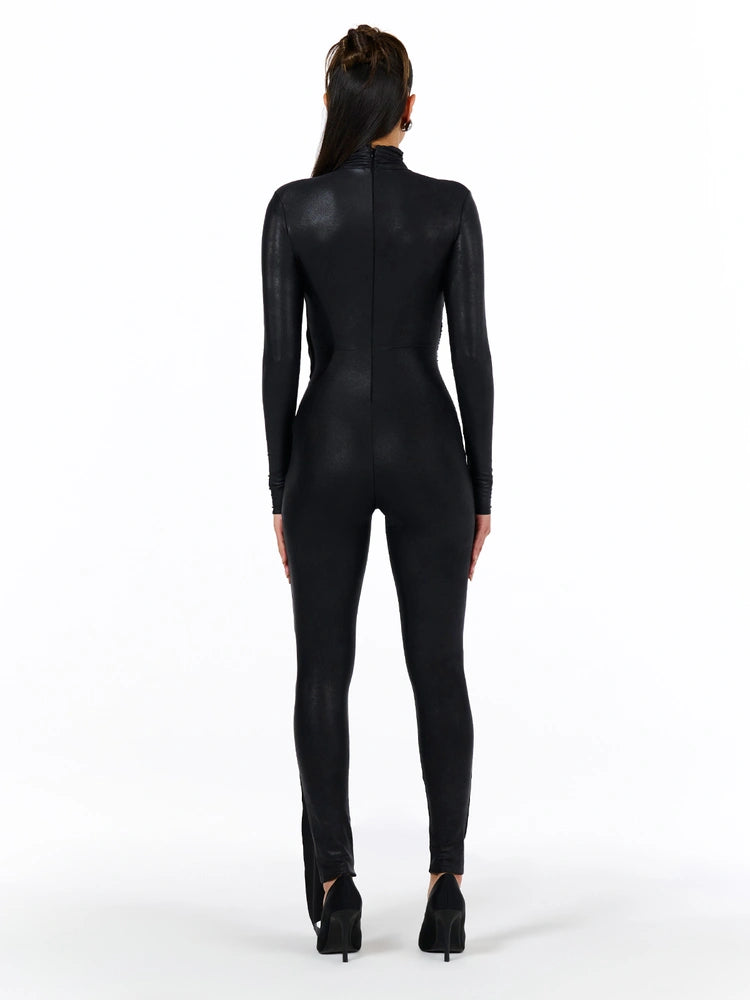 Black Drip Draped Jumpsuit