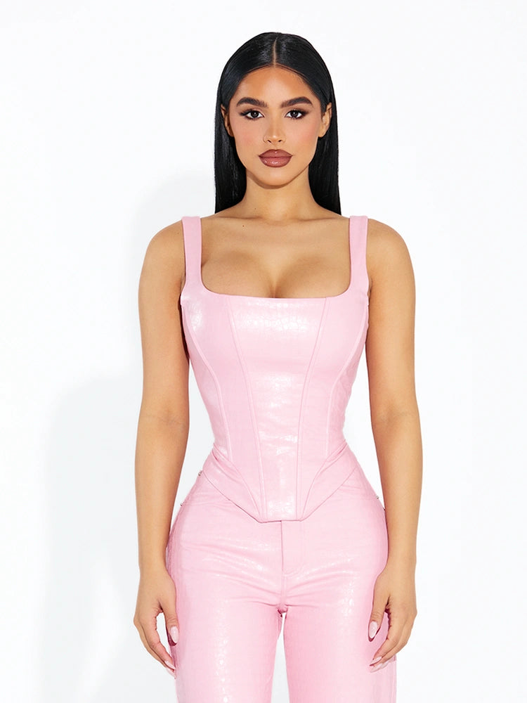 BABY PINK Lace Back Croc Corset