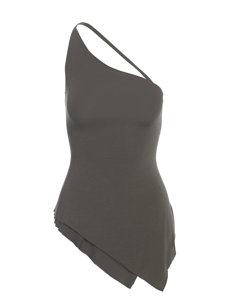 DARK GREY Asymmetrical Open Back Top
