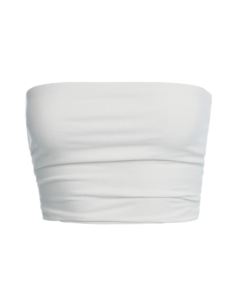 WHITE The Ribbed Bandeau Top