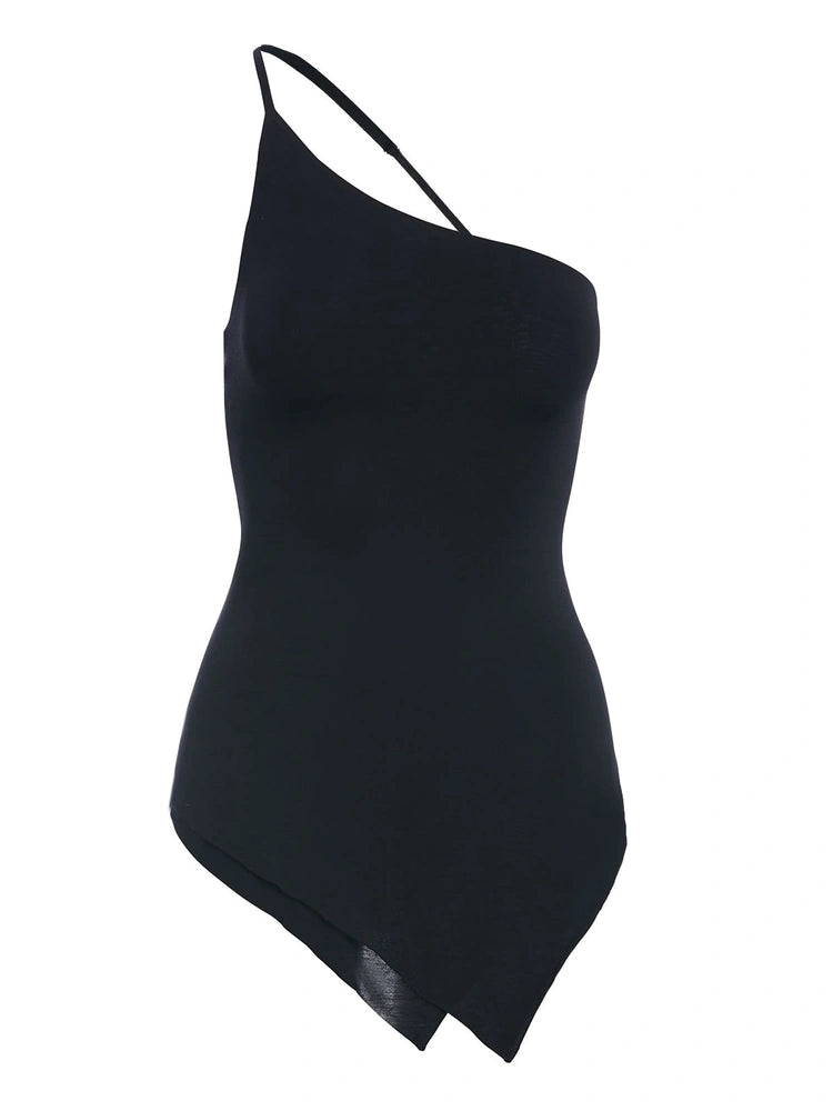 BLACK Asymmetrical Open Back Top