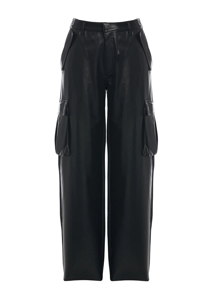 BLACK Vegan Leather Cargo Pant