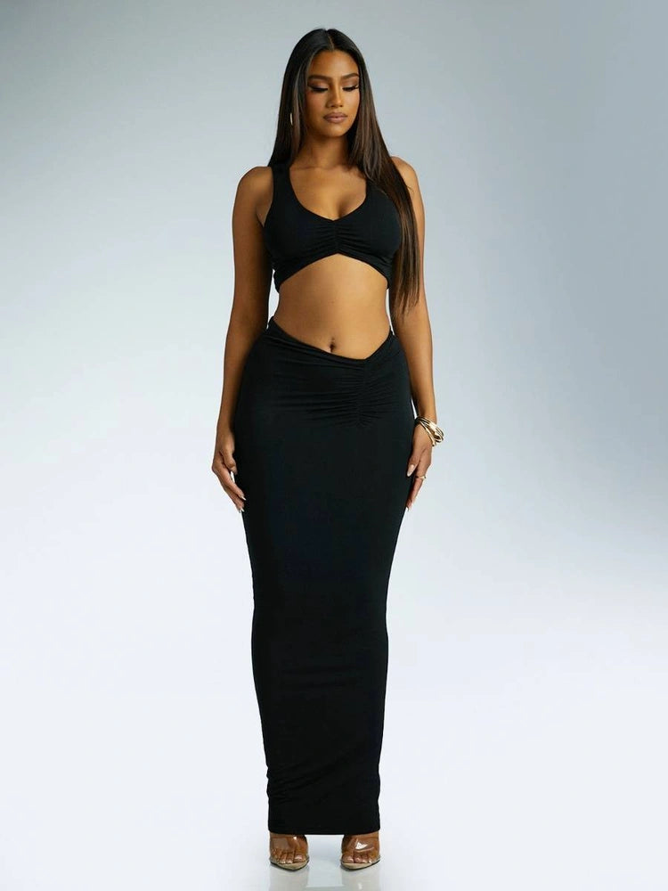 BLACK Sleeveless Top with CF Shirring