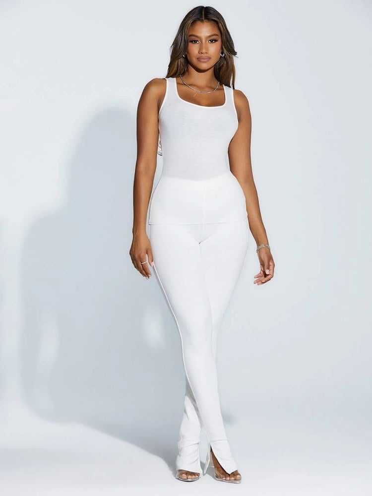 WHITE Ribbed Up Bootcut Pants