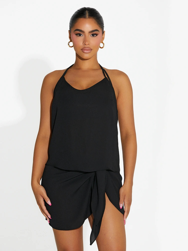 BLACK V-Neck Halter Top