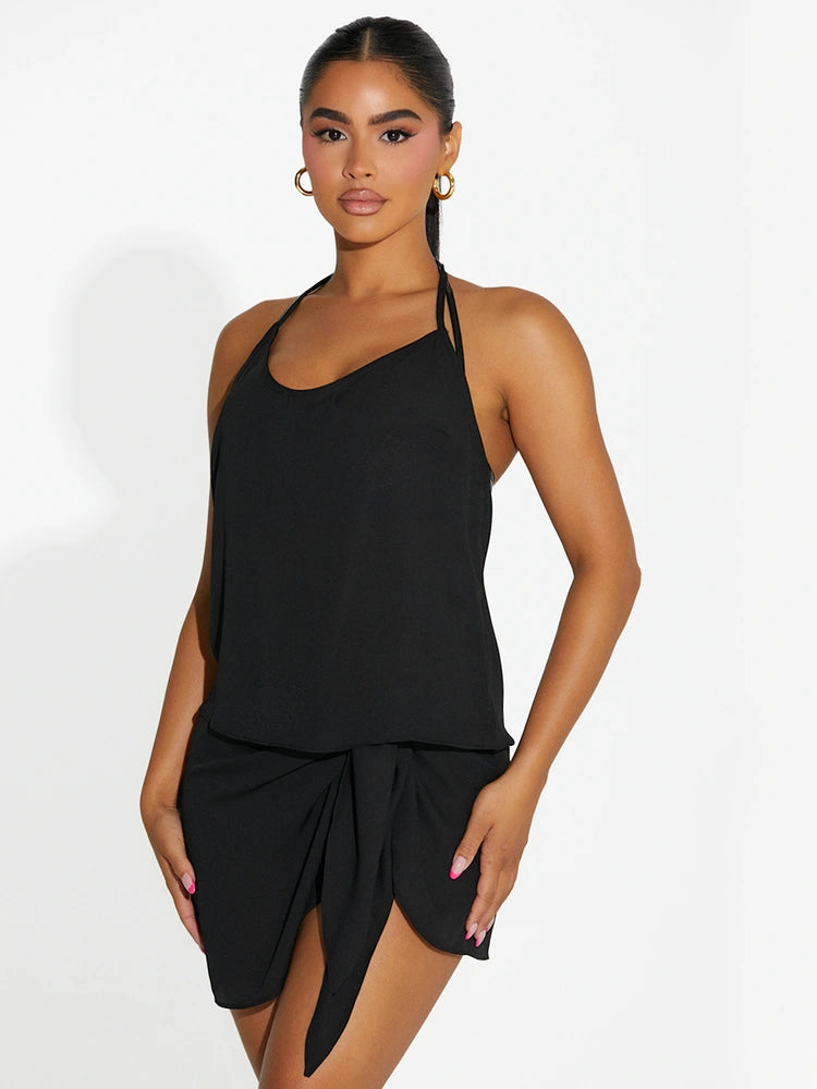 BLACK V-Neck Halter Top
