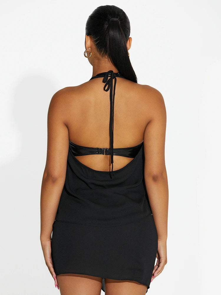 BLACK V-Neck Halter Top