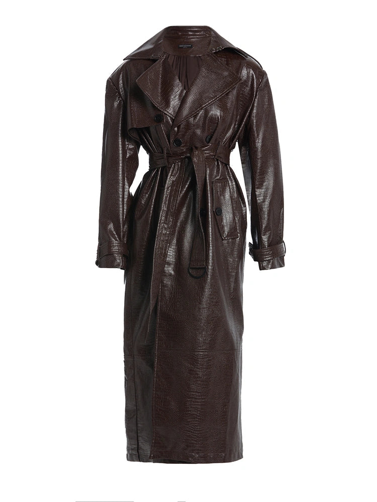 DARK CHOCOLATE Crocodile Trench Coat